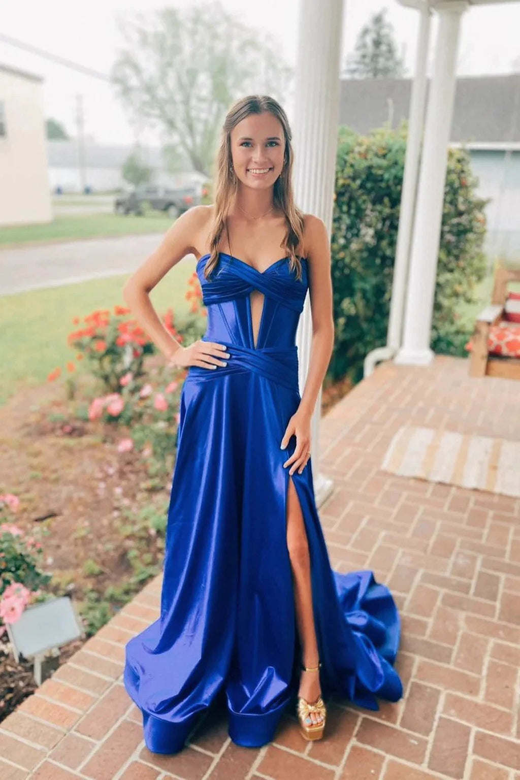 Leif | A Line Sweetheart Royal Blue Keyhole Long Prom Dress by KissProm