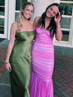Sadia | Off Shoulder Pink Ruched Long Prom Dress with Ruffle Hem by KissProm