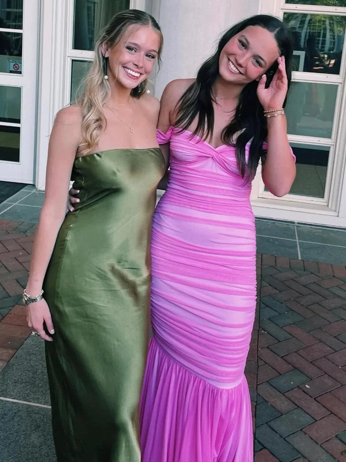 Sadia | Off Shoulder Pink Ruched Long Prom Dress with Ruffle Hem by KissProm