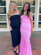 Sadia | Off Shoulder Pink Ruched Long Prom Dress with Ruffle Hem by KissProm