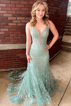 Lesha | Orange Lace Spaghetti Straps Mermaid Long Formal Dress by KissProm