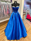 Liabelle | A-Line Beaded Sweetheart Royal Blue Satin Prom Dress by KissProm