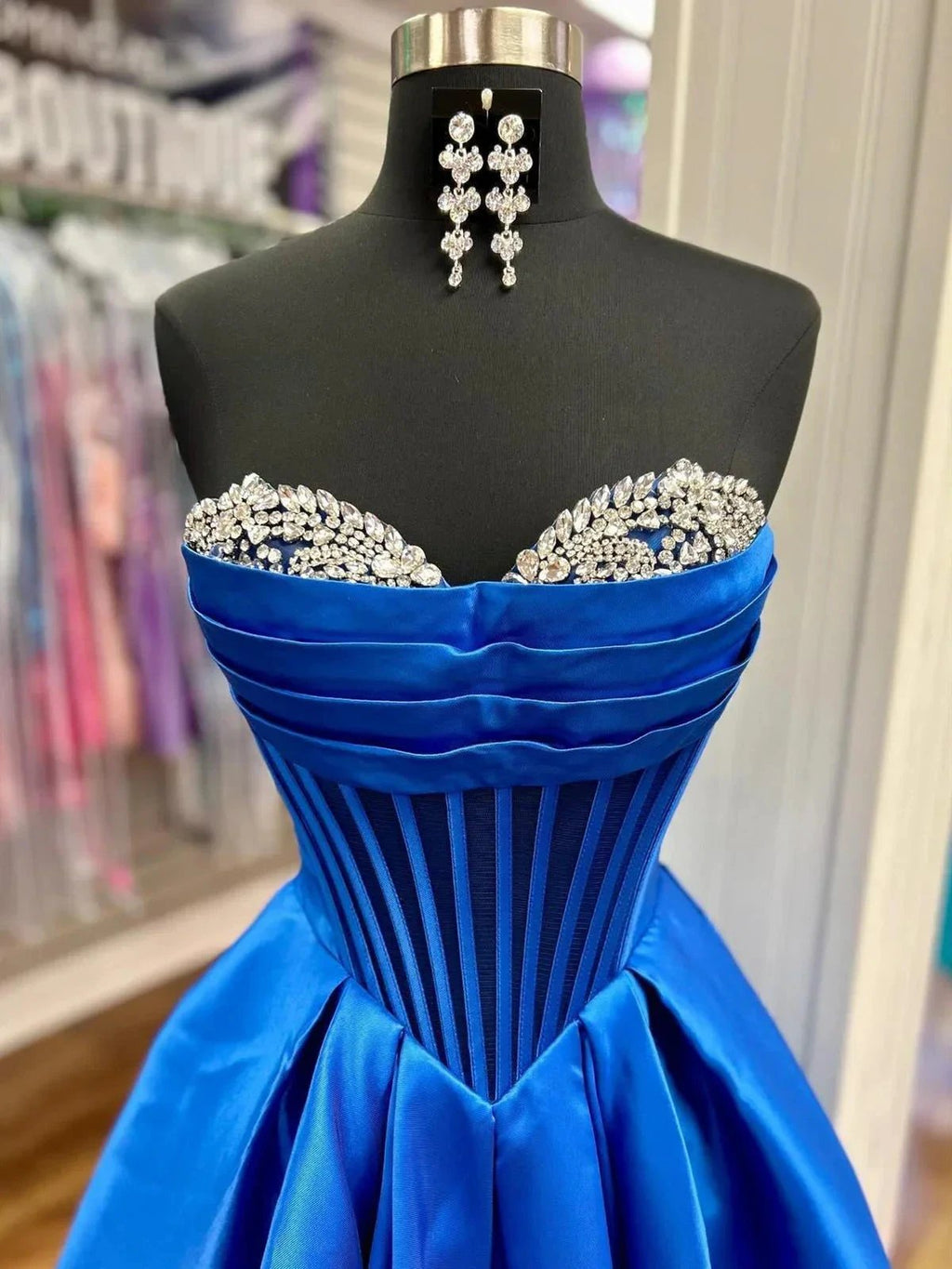 Liabelle | A-Line Beaded Sweetheart Royal Blue Satin Prom Dress by KissProm