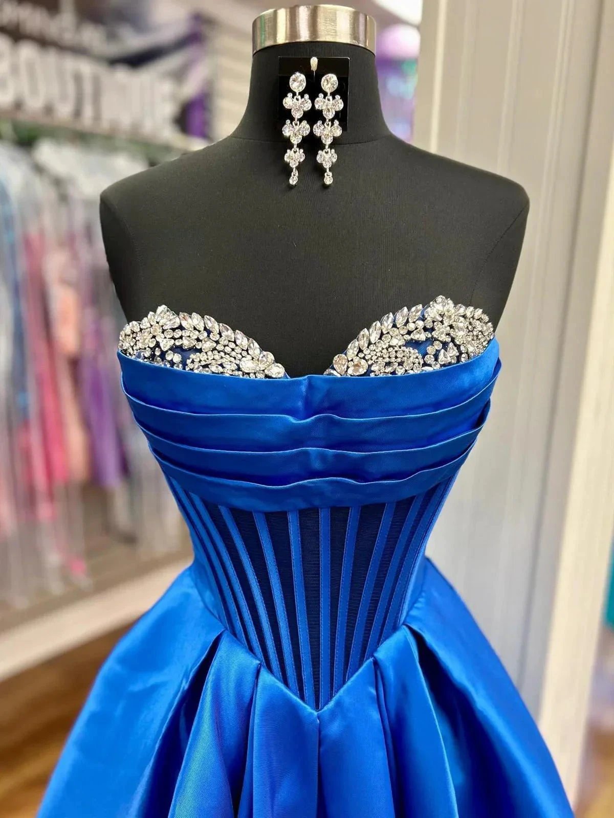 Liabelle | A-Line Beaded Sweetheart Royal Blue Satin Prom Dress by KissProm