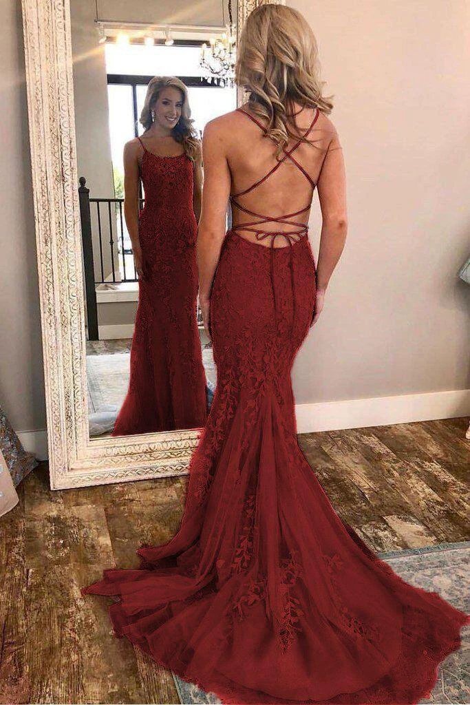 Light Blue Long Lace Open Back Mermaid Prom Dress by BIZTUNNEL