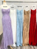 Light Blue Long Lace Open Back Mermaid Prom Dress by BIZTUNNEL