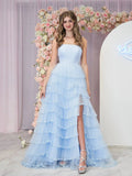 Braelyn | Light Blue Strapless Layered Tulle Prom Dress with Sequins by KissProm