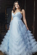Light Blue Strapless Ruffle Long Prom Dress by Kissprom