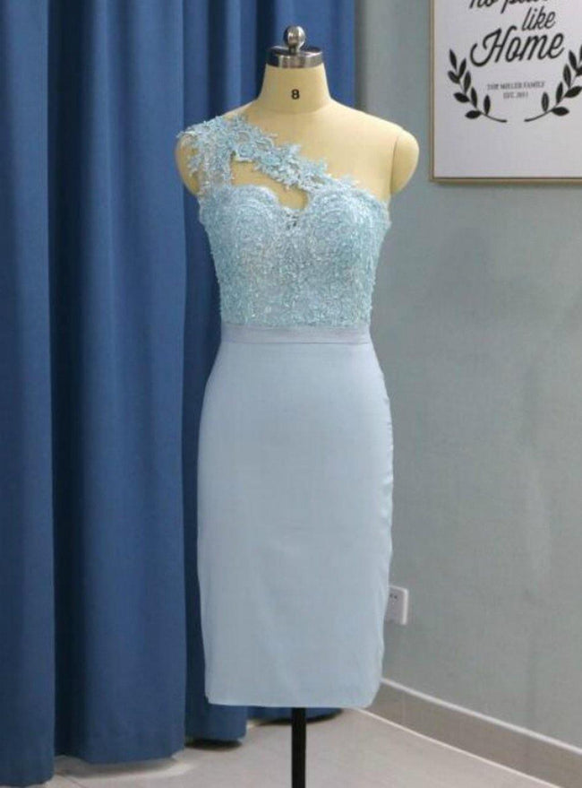 Light Sky Blue Short Knee Length One Shoulder Homecoming Dresses  PD276 Main Image