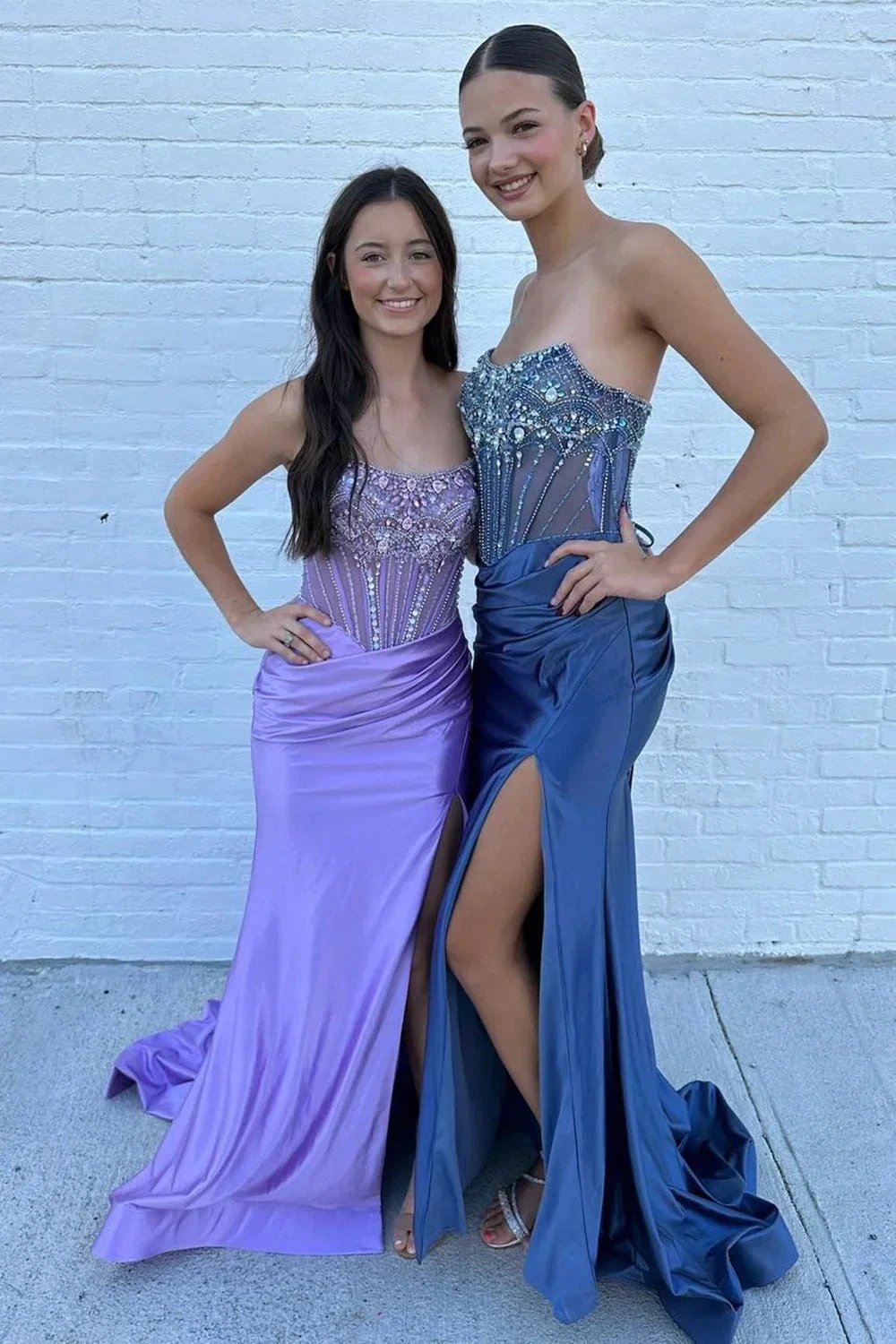 Lila | Strapless Mermaid Satin Beaded Prom Dress With Split by KissProm