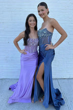 Lila | Strapless Mermaid Satin Beaded Prom Dress With Split by KissProm