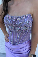 Lila | Strapless Mermaid Satin Beaded Prom Dress With Split by KissProm