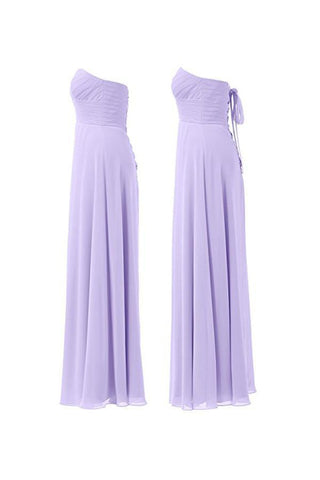 Vestido de dama de honor de gasa lila, largo hasta el suelo, para fiesta de graduación, BD005