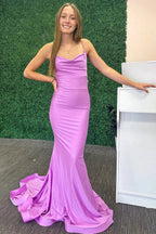 Adaline | Mermaid Cowl Neck Jersey Long Prom Dress by KissProm