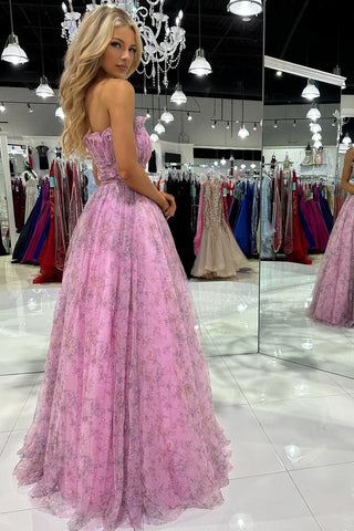 Amani | Trägerloses Ballkleid in A-Linie aus bedrucktem Glitzertüll