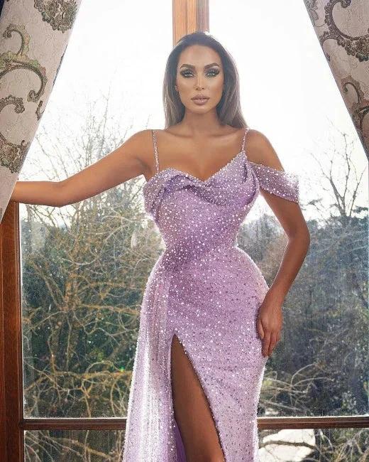 Lilac Prom Dresses Long Glitter | Evening Dresses