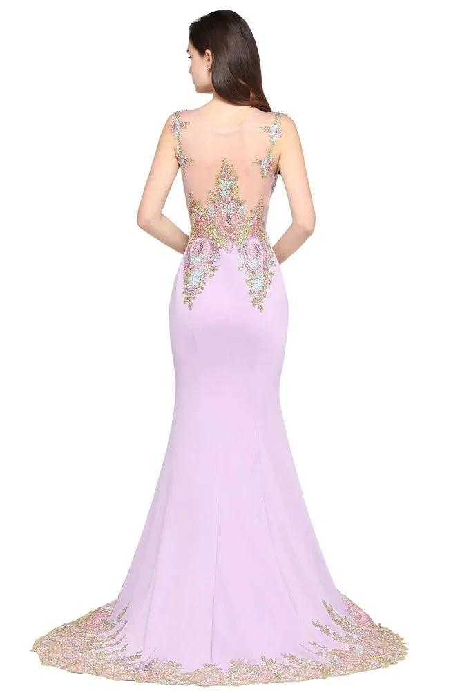 Lilac Sexy Mermaid Sweep Train Evening Dresses with Appliques by misshow.com