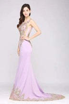 Lilac Sexy Mermaid Sweep Train Evening Dresses with Appliques by misshow.com