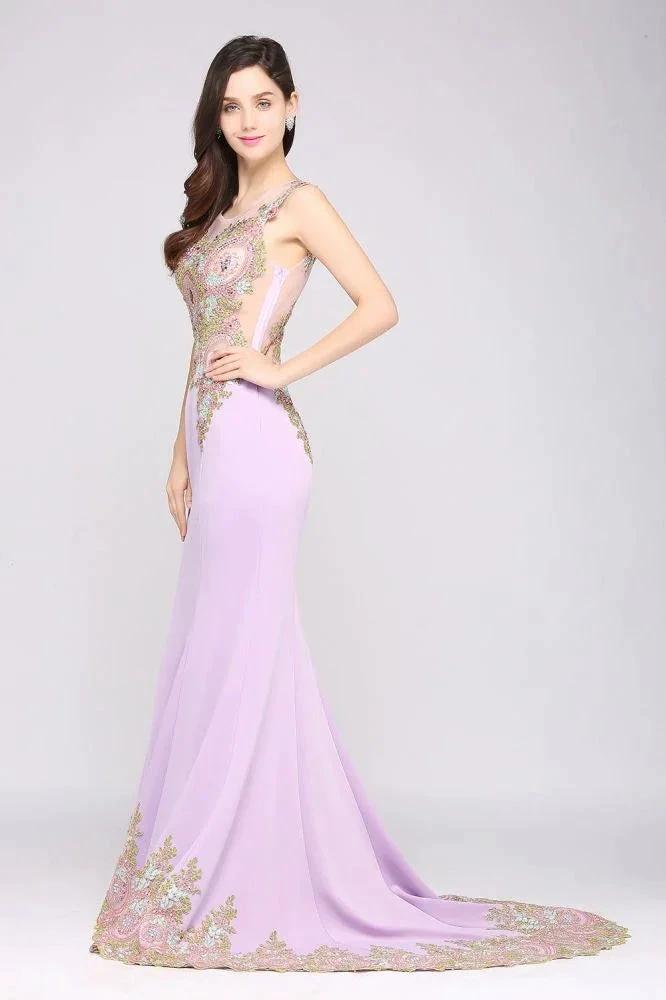Lilac Sexy Mermaid Sweep Train Evening Dresses with Appliques by misshow.com