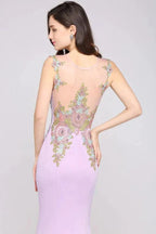 Lilac Sexy Mermaid Sweep Train Evening Dresses with Appliques by misshow.com