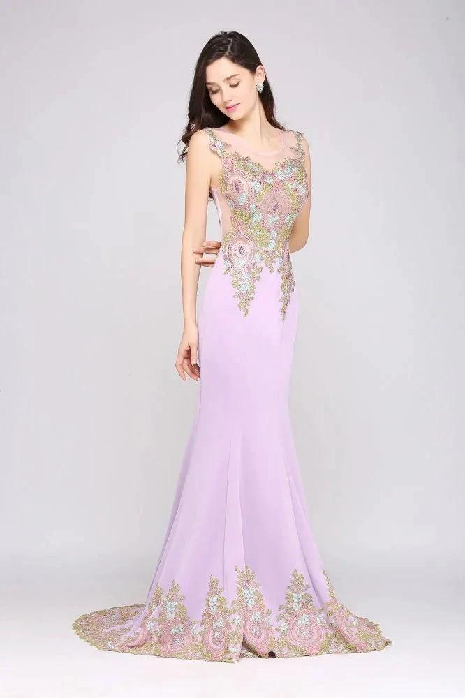 Lilac Sexy Mermaid Sweep Train Evening Dresses with Appliques by misshow.com