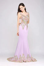 Lilac Sexy Mermaid Sweep Train Evening Dresses with Appliques by misshow.com
