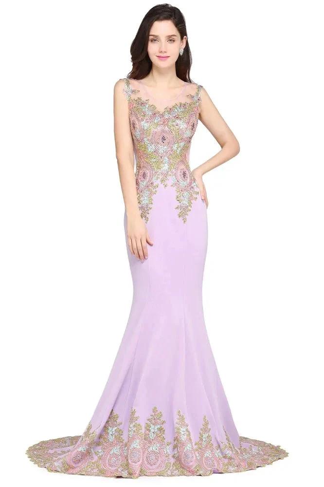 Lilac Sexy Mermaid Sweep Train Evening Dresses with Appliques by misshow.com