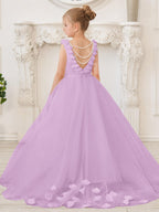 Elegant White Tulle Flower Girl Dress with Sweep Train - photo 3