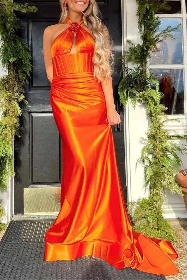 Lilo | Mermaid Sage Halter Corset Long Prom Dress with Rosette Embellishment by KissProm