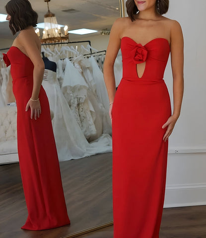 Lindy | Rotes, langes Meerjungfrauen-Ballkleid aus Satin mit Herzausschnitt