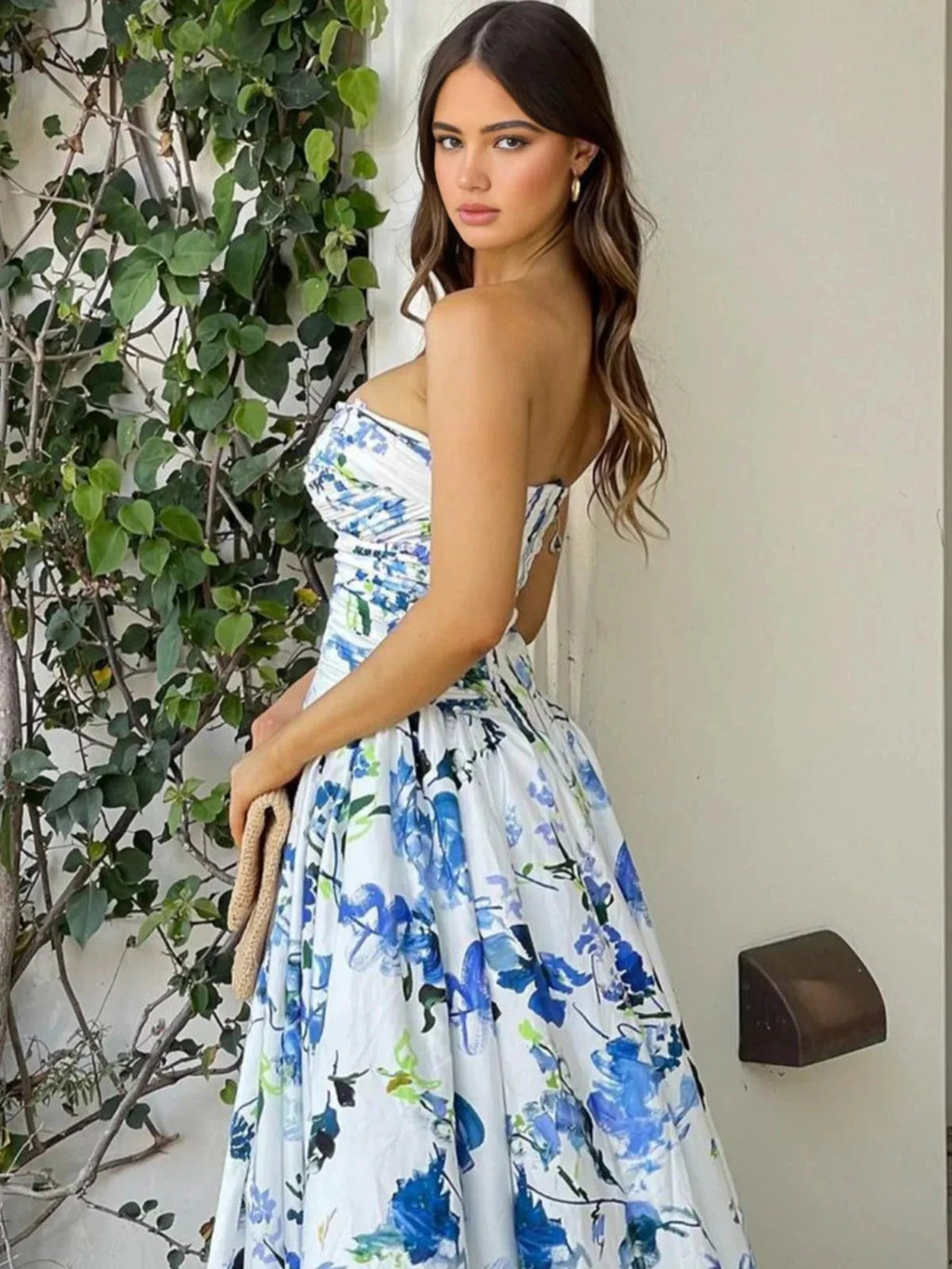 Litte | A-Line Blue Printed Strapless Long Prom Dress by KissProm
