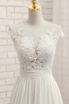 Long A-line Appliques Lace Chiffon Wedding Dress with Slit by BIZTUNNEL