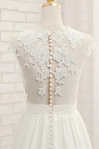 Long A-line Appliques Lace Chiffon Wedding Dress with Slit by BIZTUNNEL