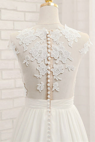 Long A-line Appliques Lace Chiffon Wedding Dress with Slit