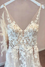 Long A-Line Appliques Lace Spaghetti Straps Sweetheart Tulle Wedding Dresses by BIZTUNNEL