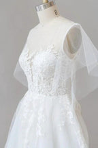 Long A-line Appliques Lace Tulle Wedding Dress with Sleeves by BIZTUNNEL