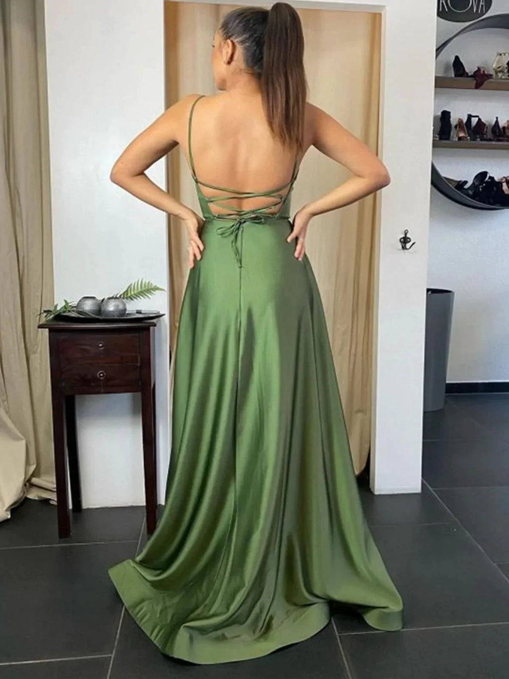 Long A-line Backless Prom Dress with Slit Formal Graduation Evening Dresses with Pockets by BIZTUNNEL