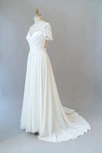 Long A-line Chiffon Backless Wedding Dress with Sleeves by BIZTUNNEL