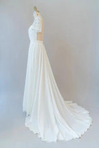 Long A-line Chiffon Backless Wedding Dress with Sleeves by BIZTUNNEL