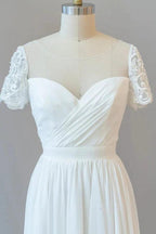 Long A-line Chiffon Backless Wedding Dress with Sleeves by BIZTUNNEL