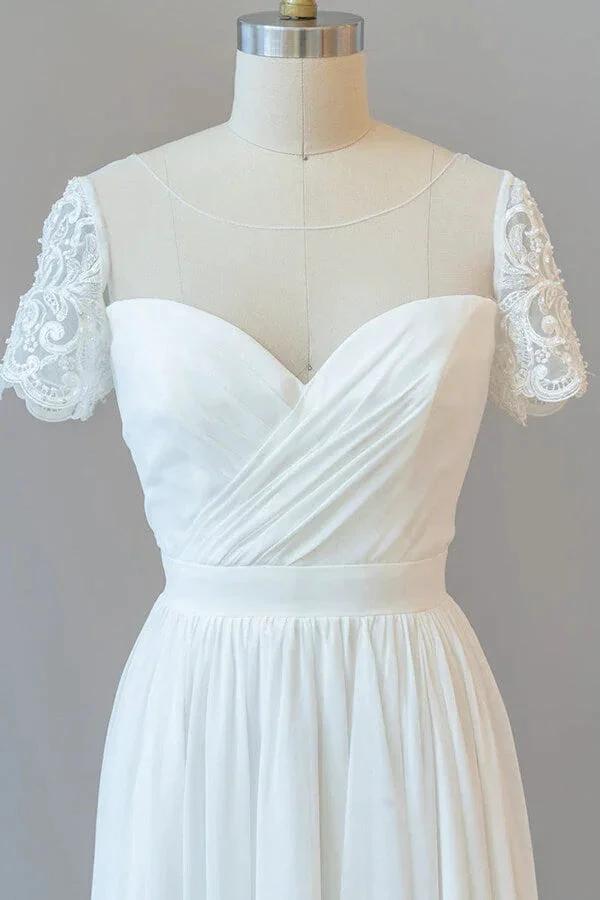 Long A-line Chiffon Backless Wedding Dress with Sleeves by BIZTUNNEL