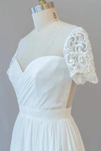 Long A-line Chiffon Backless Wedding Dress with Sleeves by BIZTUNNEL