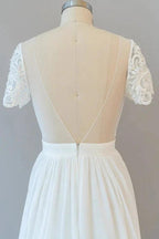 Long A-line Chiffon Backless Wedding Dress with Sleeves by BIZTUNNEL