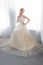 Long A-line Halter Appliques Lace Tulle Evening Dresses by BIZTUNNEL