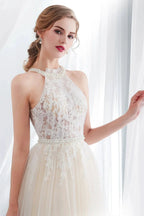 Long A-line Halter Appliques Lace Tulle Evening Dresses by BIZTUNNEL