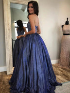 Long A-line Halter Backless Formal Graduation Prom Dresses with Pockets by BIZTUNNEL