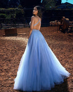 Long A-Line Halter Beading Sequins Tulle Backless Prom Dress by BIZTUNNEL