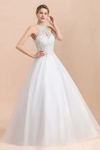 Long A-line Halter Lace Appliques Sequins Sleeveless Wedding Dress by BIZTUNNEL