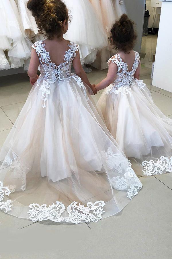 Long A-line Lace Appliques Tulle Flower Girl Dresses - photo 2