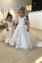 Long A-line Lace Appliques Tulle Flower Girl Dresses - photo 1